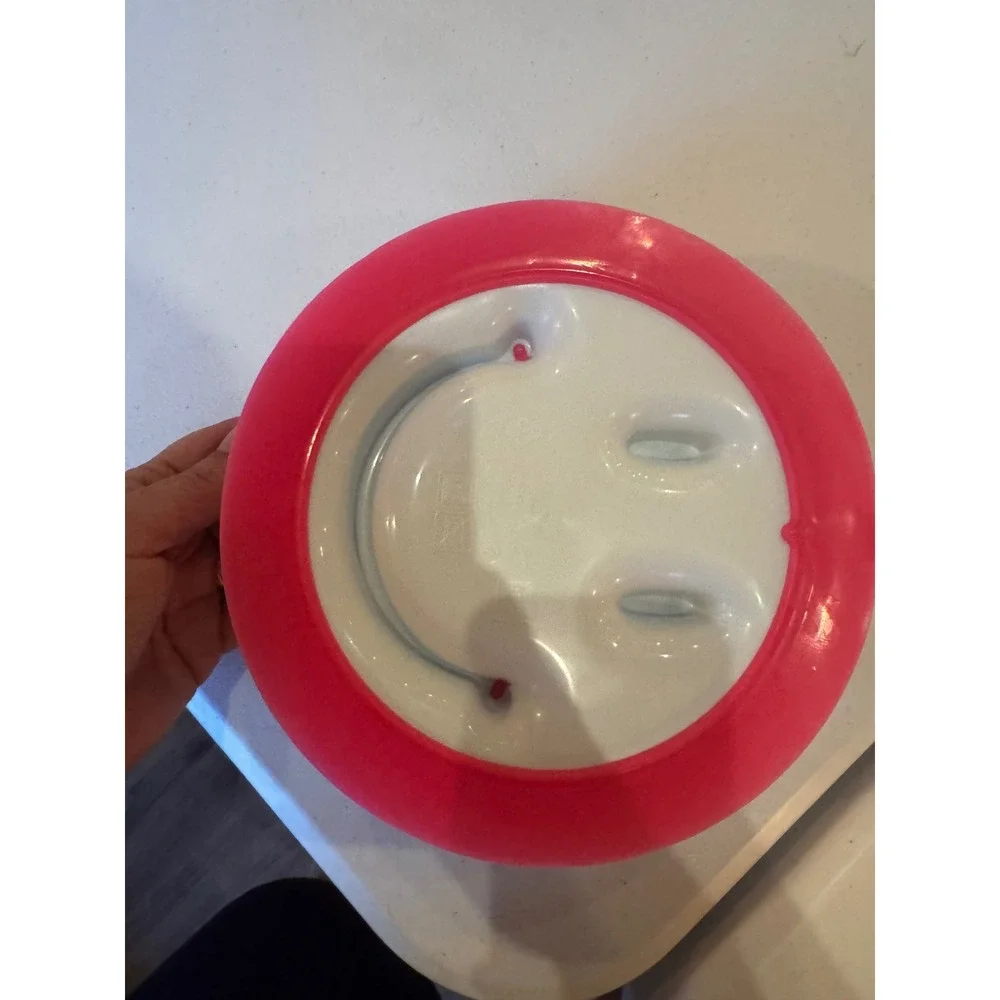 Pink Smiley Face Melamine Plate Kids Snack Dish Retro Happy Face Decor